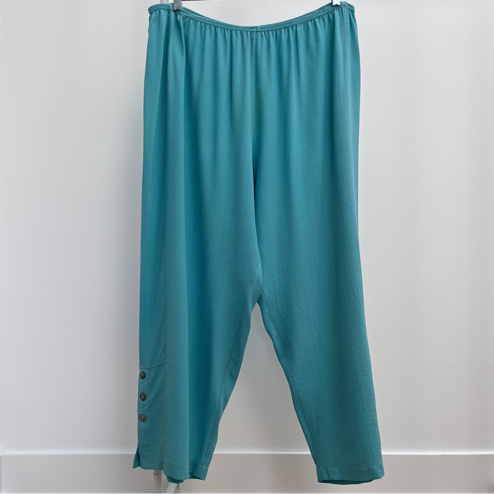Citron Santa Monica silk textured pull on pant 2X plus beachglass blue NWT